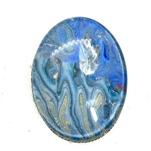 Brooch pin hand painted glass dome handcrafted oval 30x40